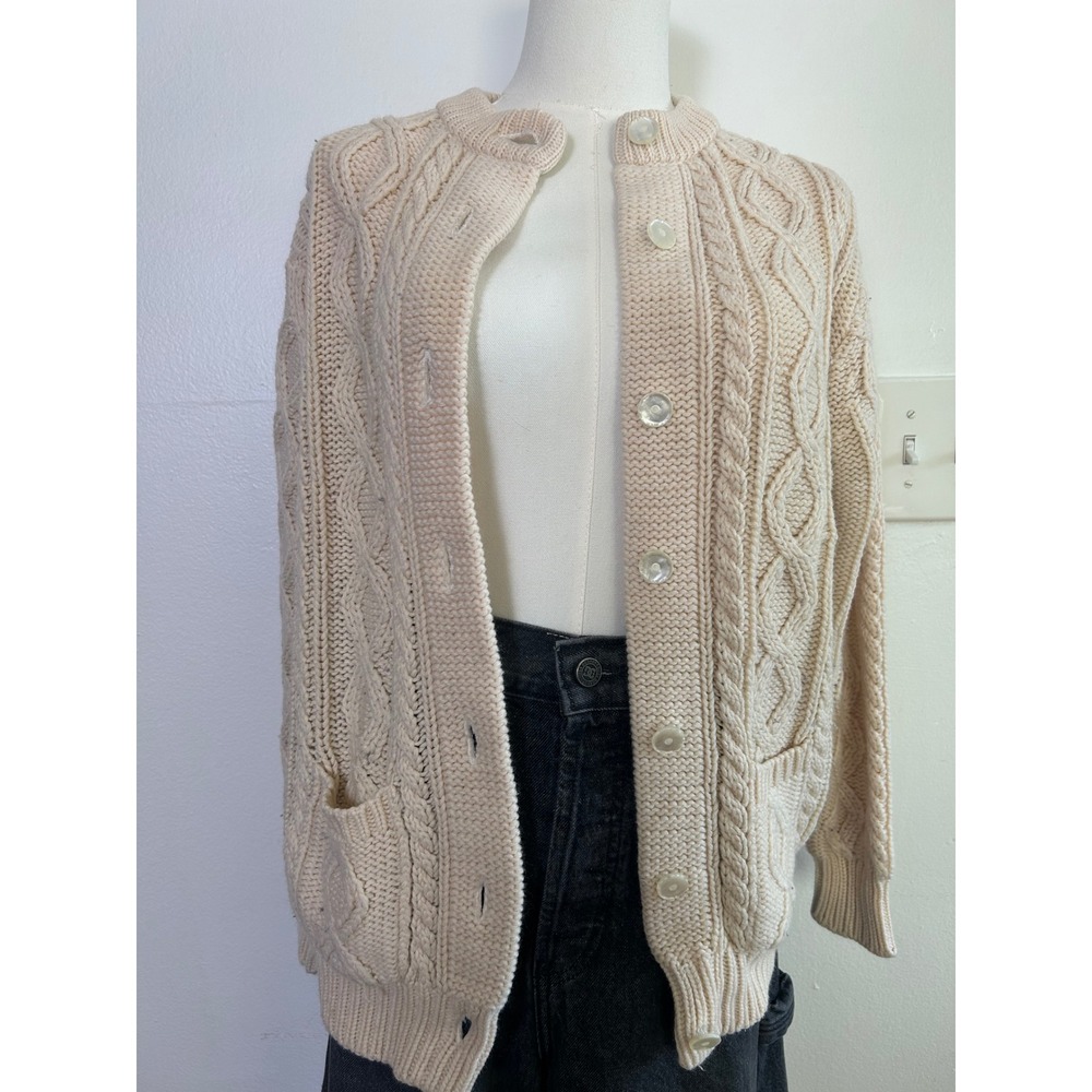 Woodstock Cream Cable‎ Knit Button Up Vintage Cardigan Sweater - Picture 2 of 8